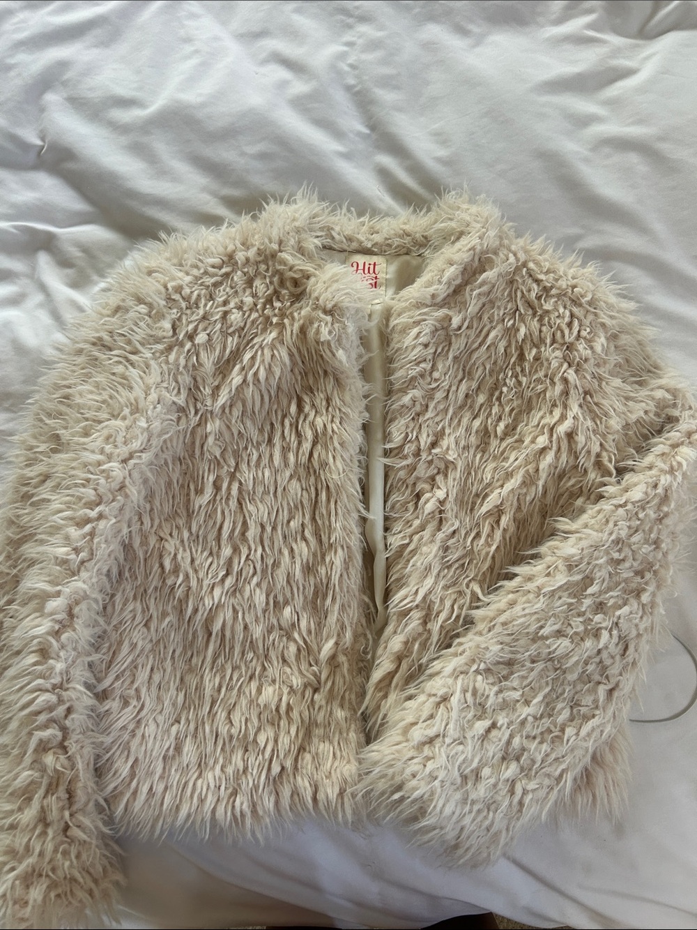 H&M Cream Faux Fur Teddy Jacket - Soft Open-Front Coat